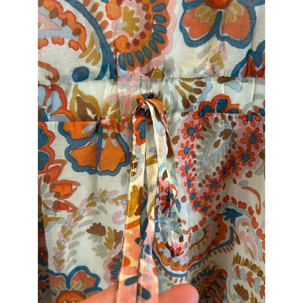 MSK orange blue floral lined dress wedding Small high low cinch waist